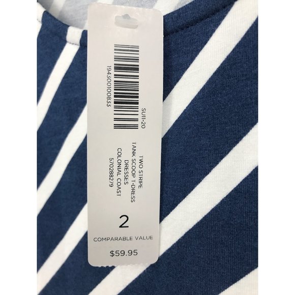 Chico's Sleeveless Striped V-Neck Stretch Dress Blue White Size 2 (12) NEW - Picture 4 of 6